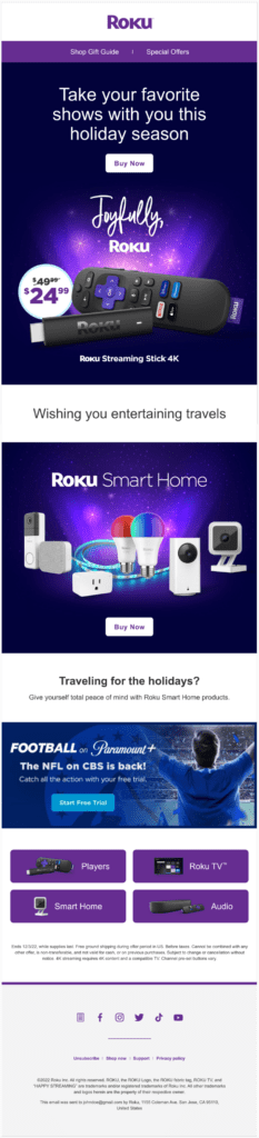 Roku National promo email