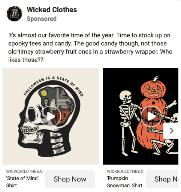 AB testing of a Facebook ad for Halloween merchandise