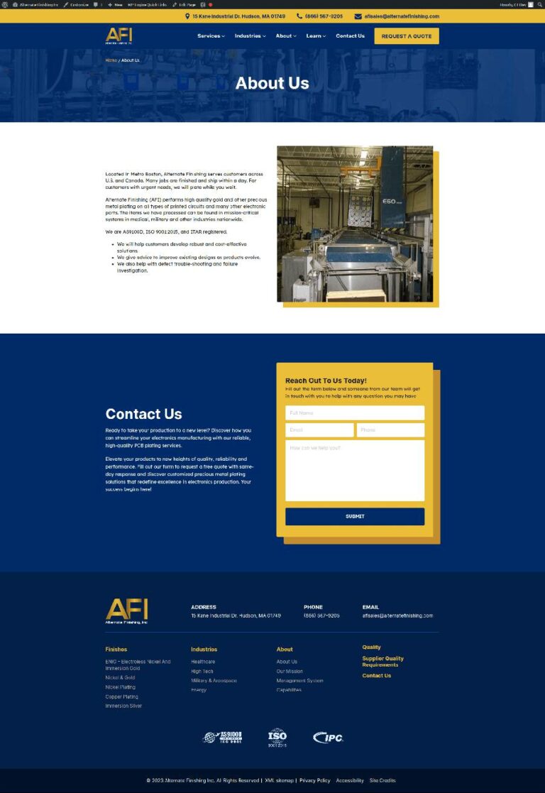 New About Us for Alternate Finishing