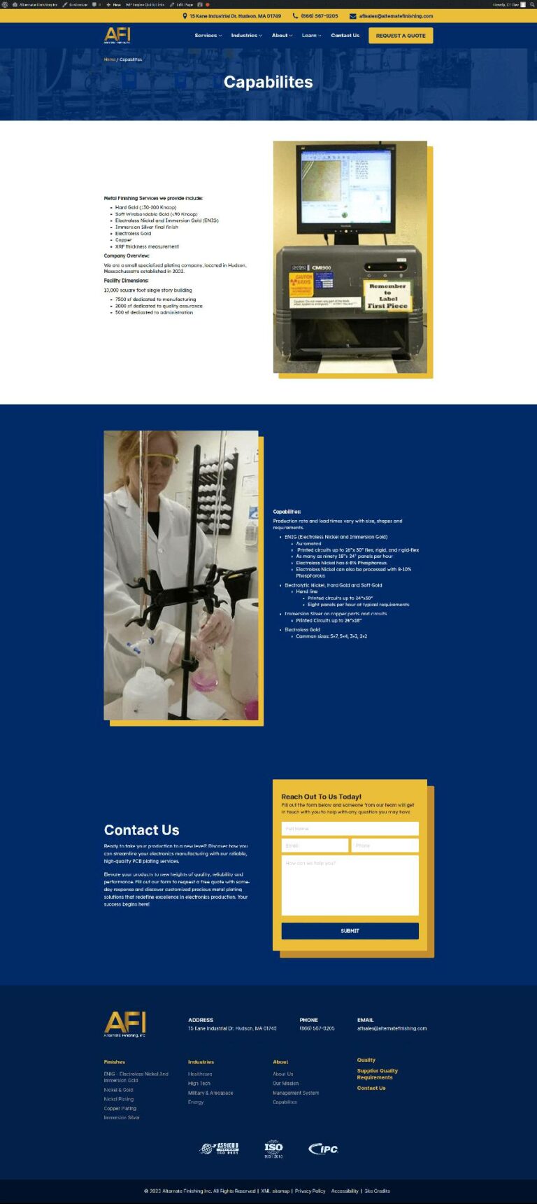 New Capabilities page for Alternate Finishing