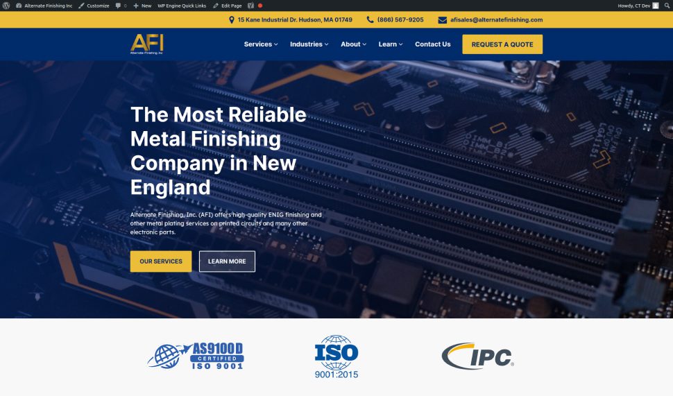 New Home Page for Alternate Finishing