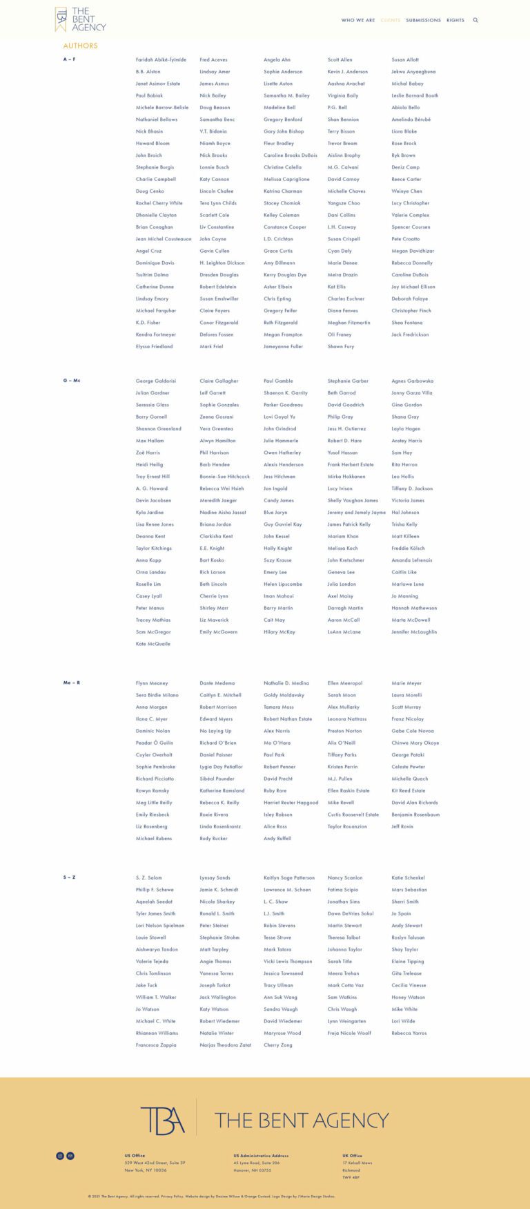 The Bent Agency’s Authors list