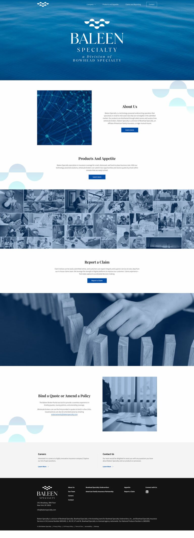 Home page for Baleen Specialty a division of Bowhead Underwriting Services