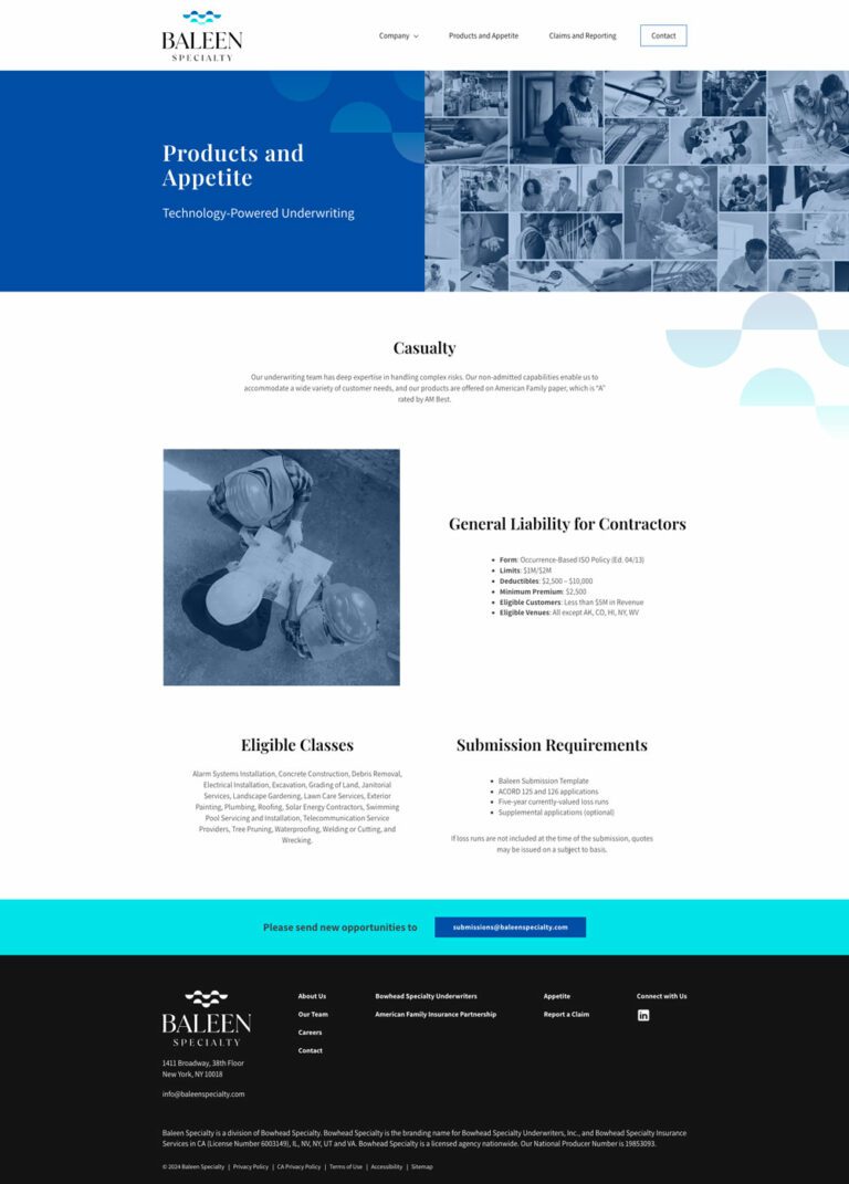 Products and Appetite page for Baleen Specialty