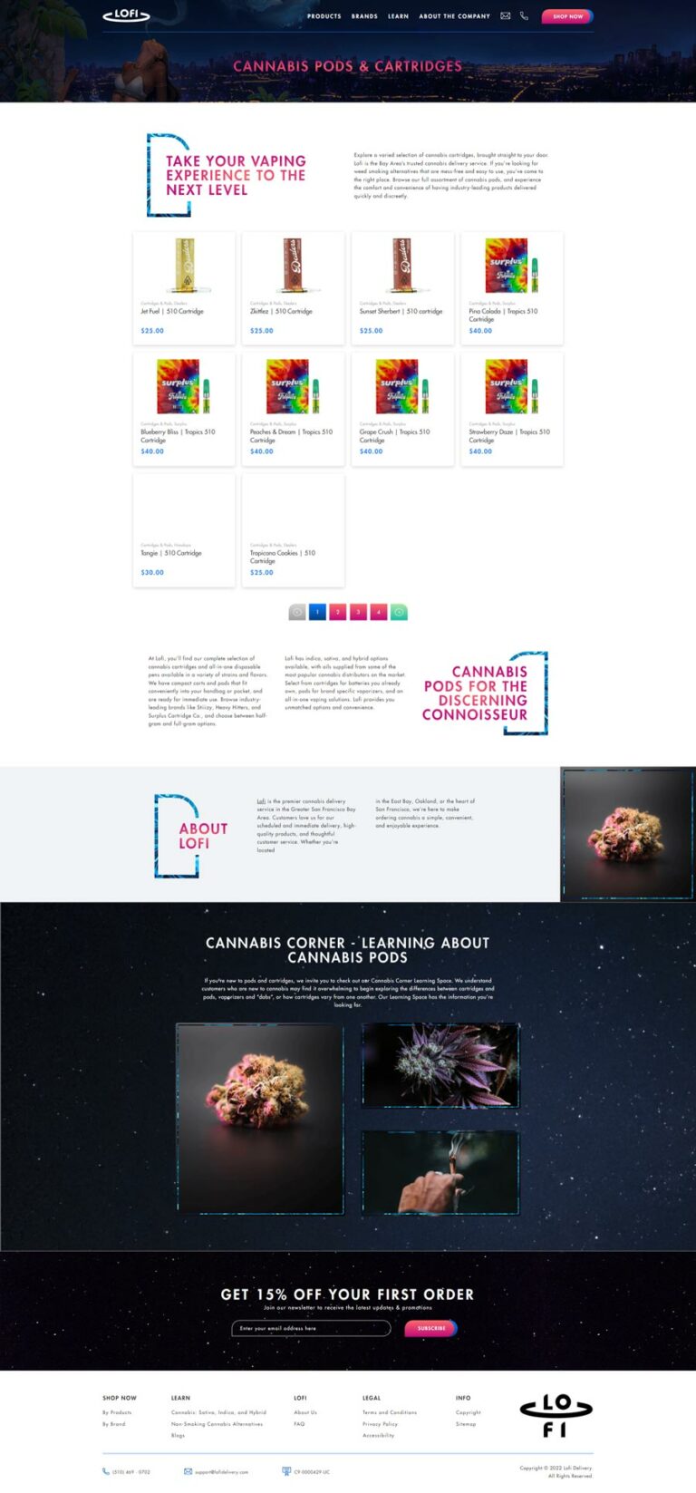 LoFi Delivery Cannabis Pods and Cartridges Category Page