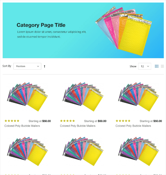 Poly mailers category page title as seen on mailersusa.com