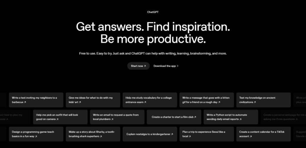 ChatGPT’s overview screen