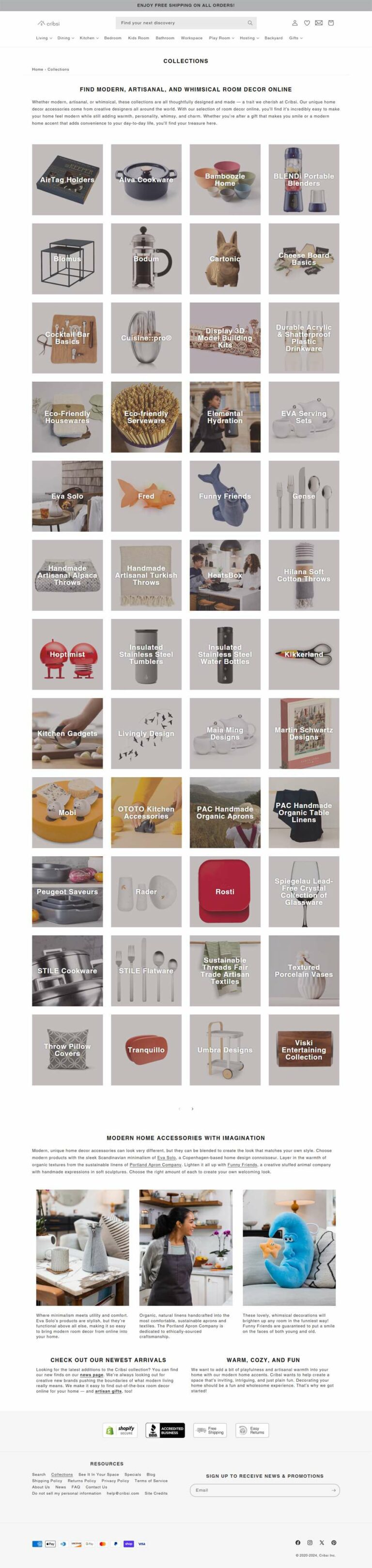 Collections Page as seen on Cribsi’s website