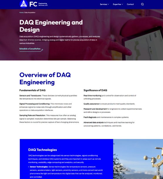 FC Engineering DAQ Broad Text Engineering Services Landing Page