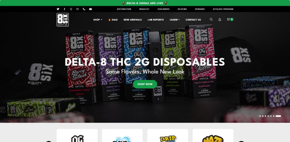 Delta-8 THC 2G Disposables Eighty Six Brand Home Page Banner