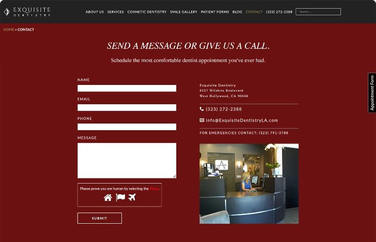 Contact Us Page for Exquisite Dentistry