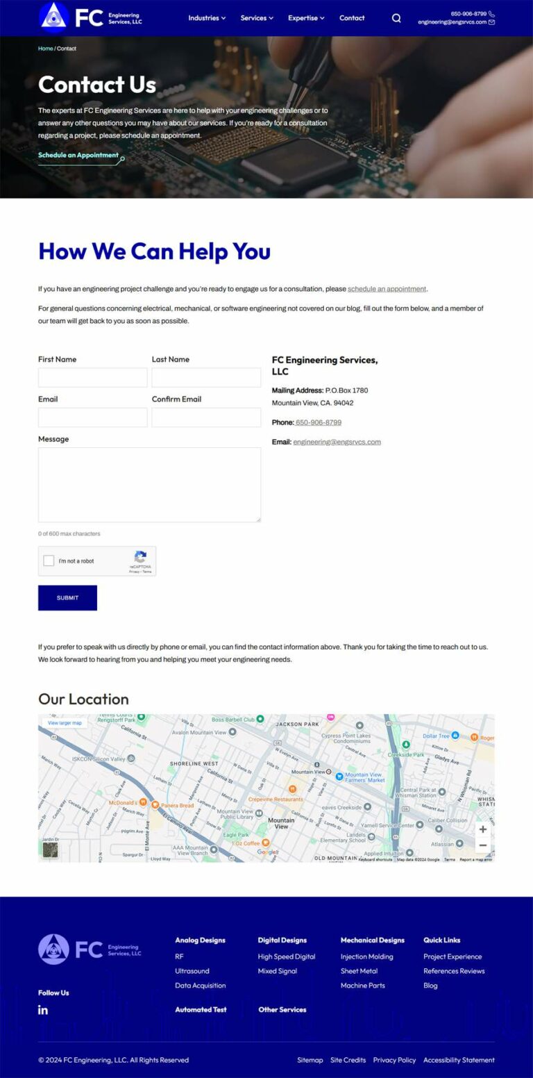 Contact Us page for FC Engineering