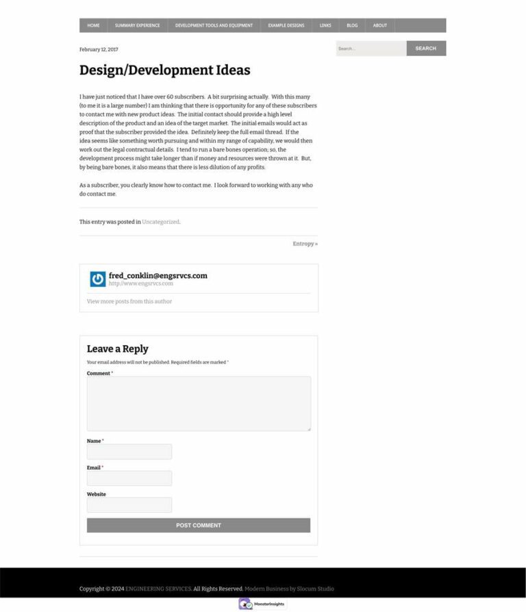 FC Engineering Design and Development Ideas Landing Page