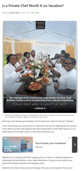 Is a Private Chef Worth It on Vacation? Blog post published on msn.com