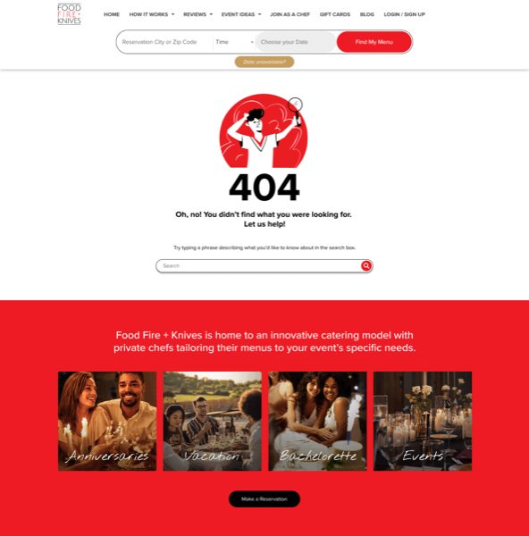 Food Fire Knives 404 page