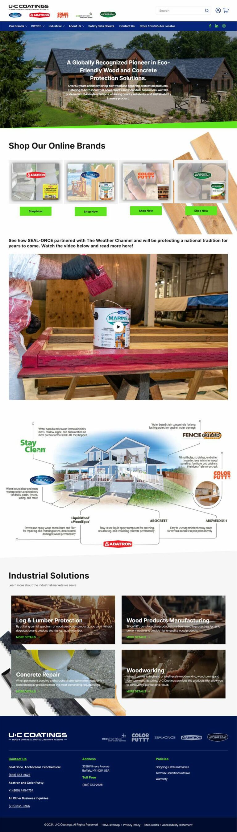 Homepage for U-C Coatings showcasing eco-friendly wood solutions