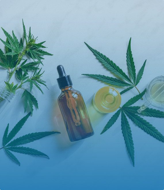 CBD tincture and marijuana leaves