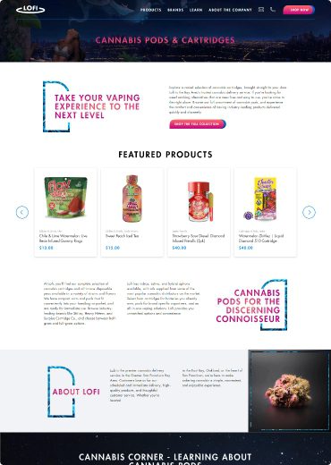 LoFi Delivery Cannabis Pods and Cartridges Category Page
