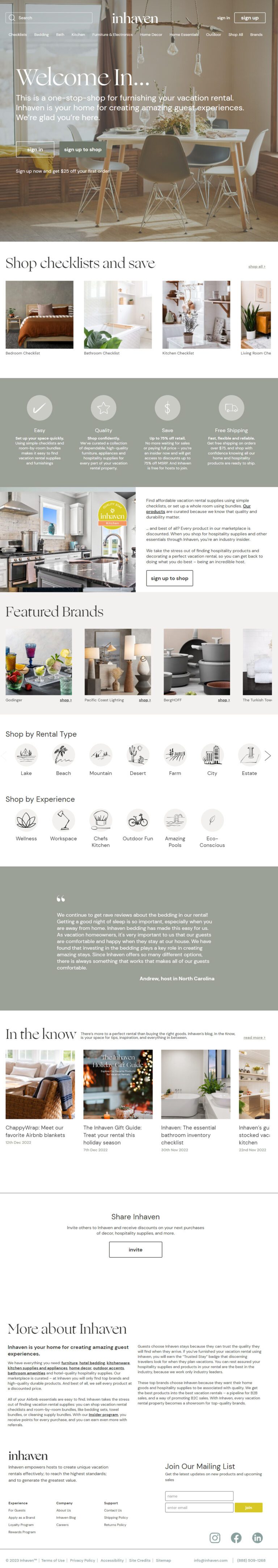 Travel Brand Inhaven homepage on inhaven.com