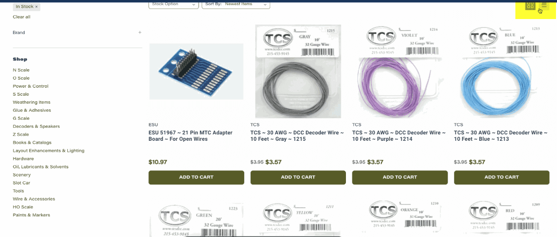 Screenshot showing Quick Add with List View on Iron Planet Hobbies Categories Page
