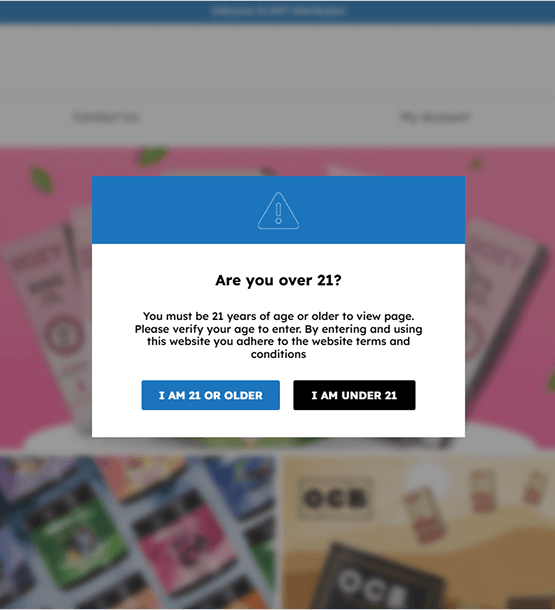 Age Gate Confirmation Popup seen on KMT Distribution’s website