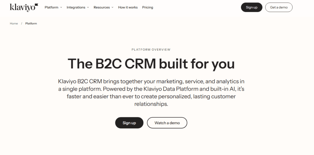Klaviyo CRM’s home page