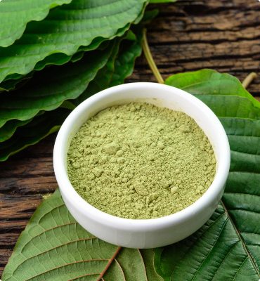 Greg’s Botanical Kratom Powder in a while bowl