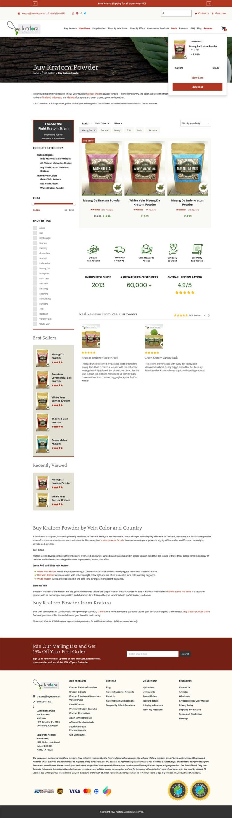 Kratora Kratom Powder landing page