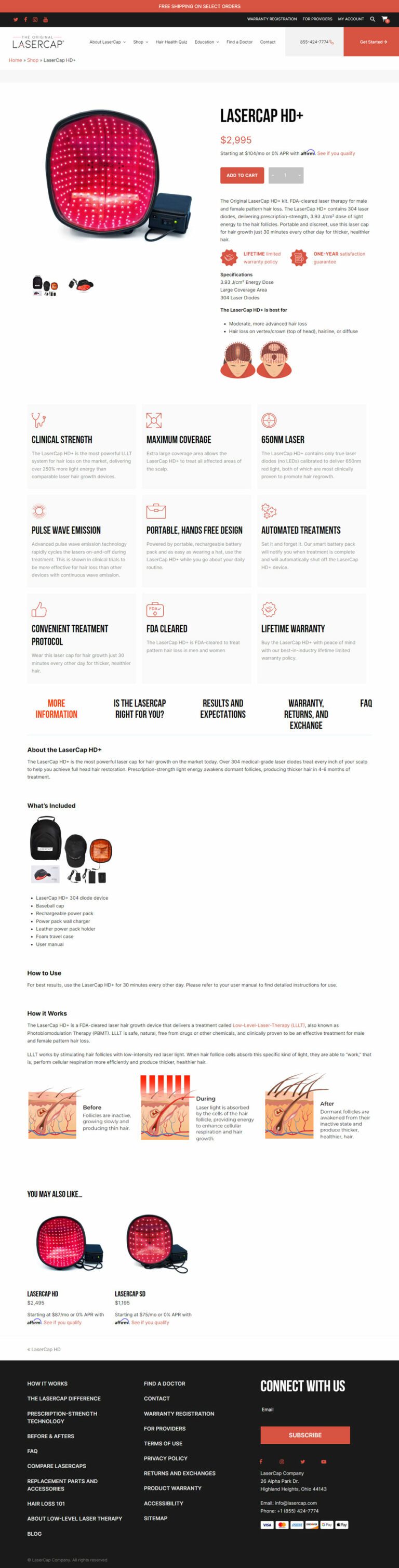 The Original LaserCap HD+ kit product page