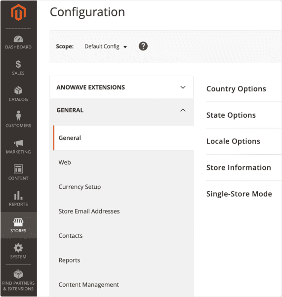 Magento Stores Administration Configuration screenshot