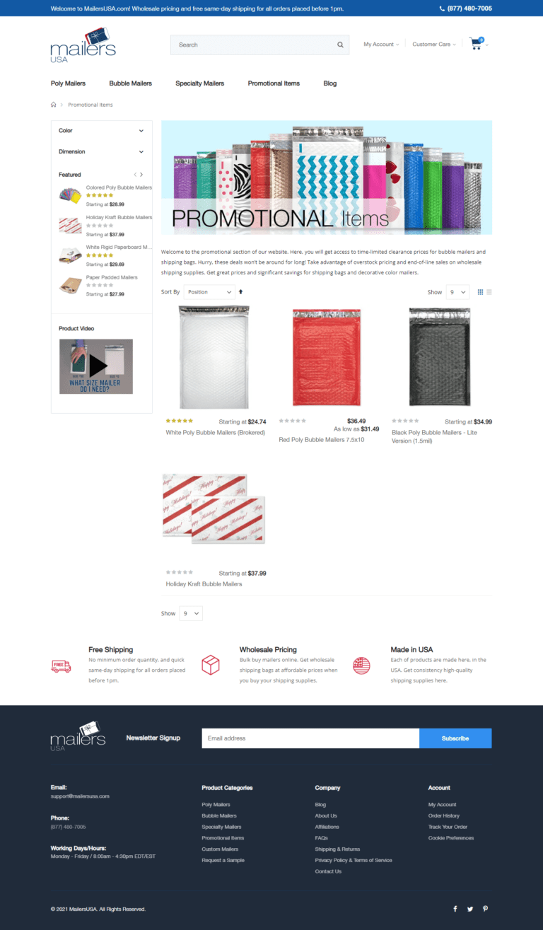 Mailersusa.com Promotional items product page