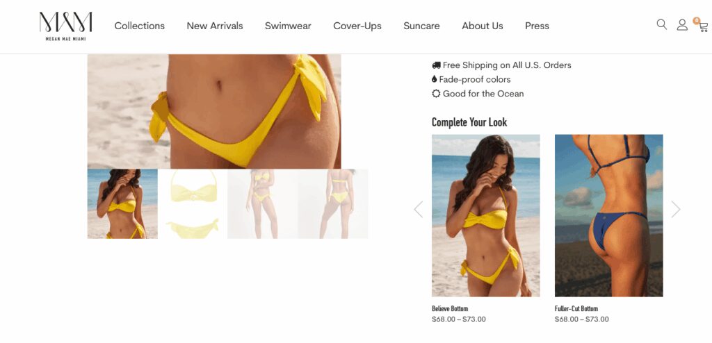 A Megan Mae Miami product carousel that adheres to impulse buying marketing