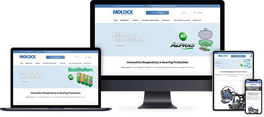 three devices showing the Moldex-Metric website