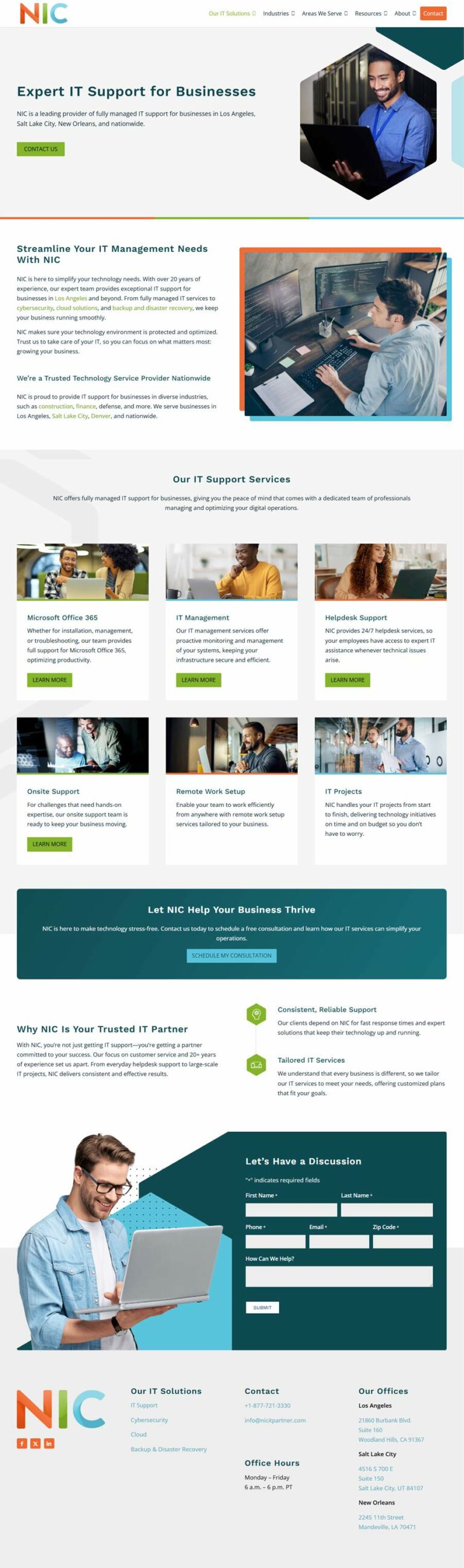 IT Support Landing Page for Businesses as seen on NIT IT Partner’s Website
