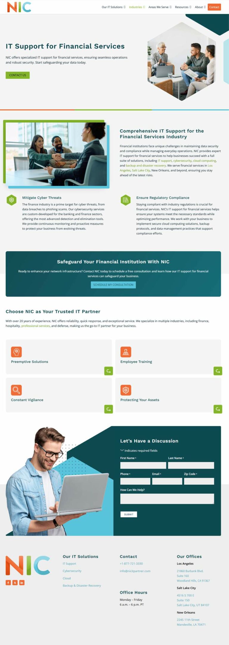 IT Support Landing Page for Financial Services as seen on NIT IT Partner’s Website