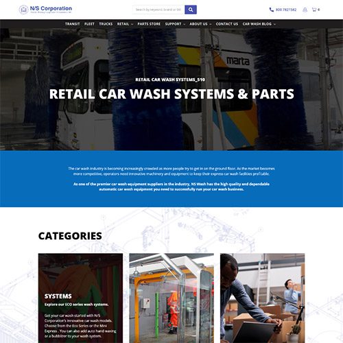 Revised Retail Car Wash Systems & Parts Category Page for NS Corporation
