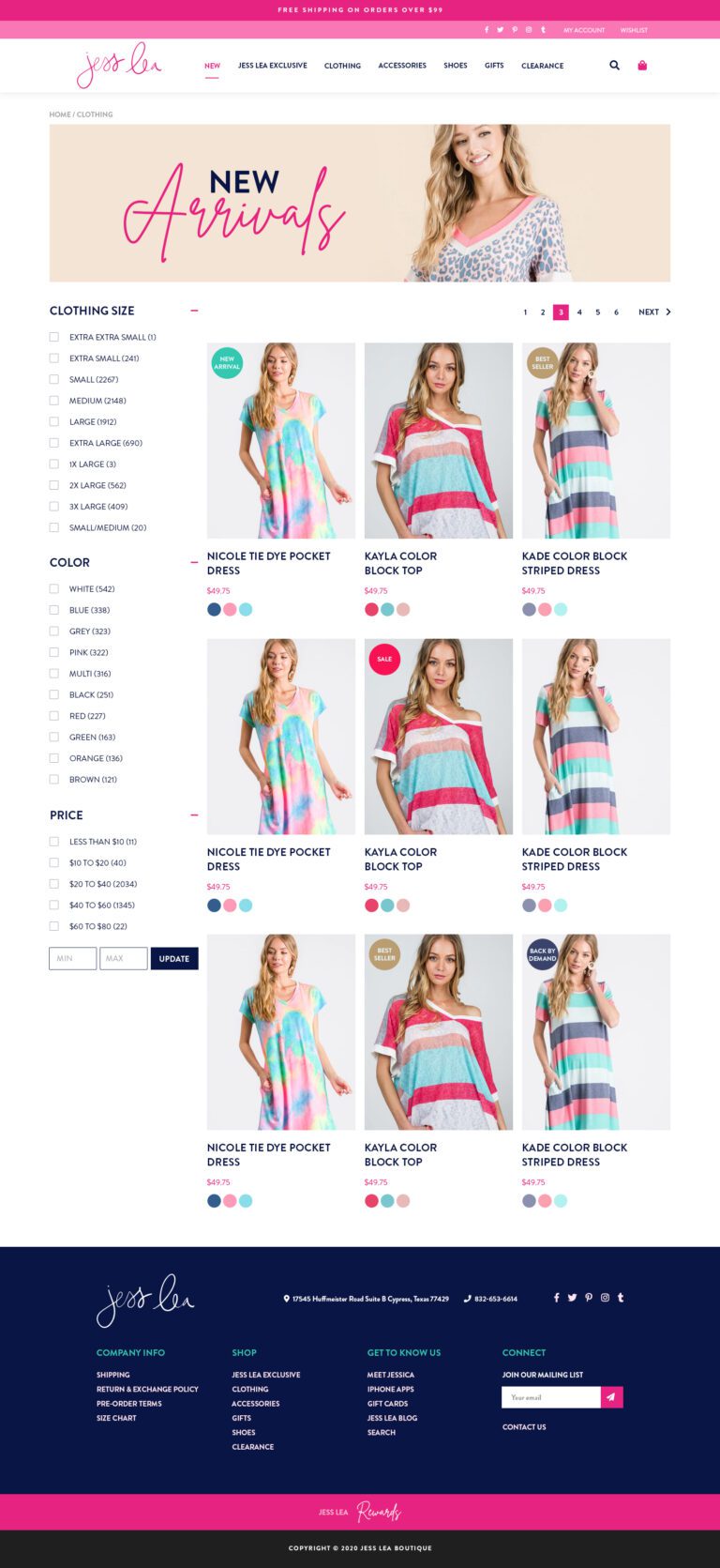 New Arrivals Category Page for Jess Lea Beauty