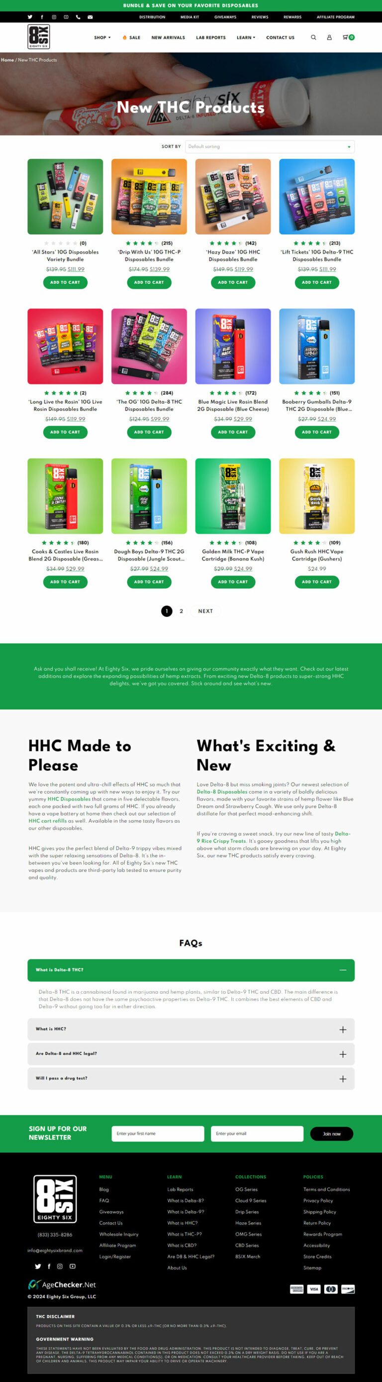 New Arrivals Page for CBD company Eighty Six Brand