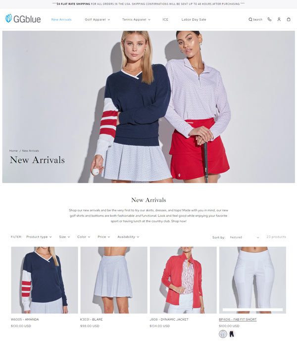 New arrivals product page for GGBlue
