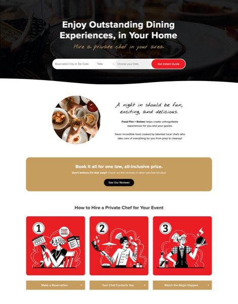PPC Landing Page for Food Fire Knives