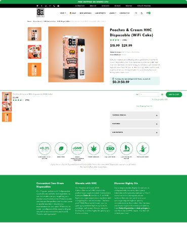 Peaches & Cream HHC Disposable Product Page for CBD company Eighty Six Brand