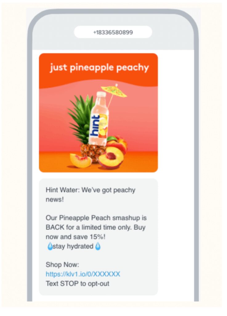 Hint Water SMS campaign