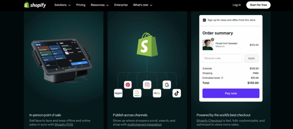 A screenshot of Shopify that showcases its ecommerce features