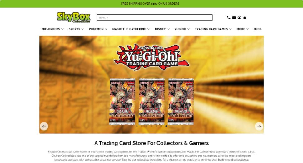 Yu-Gi-Oh Trading Card Game displayed on Skybox Collectibles Home Page