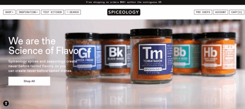 An image of Spiceology’s website homepage showcasing its spices
