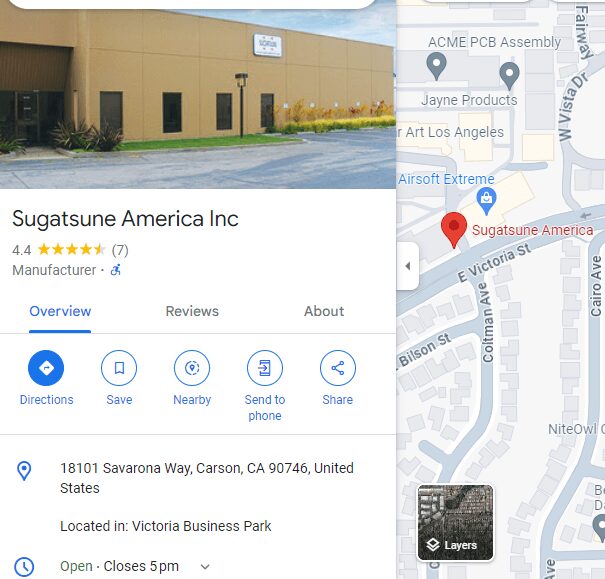 Sugatsune America Carson, CA location Google Business Profile
