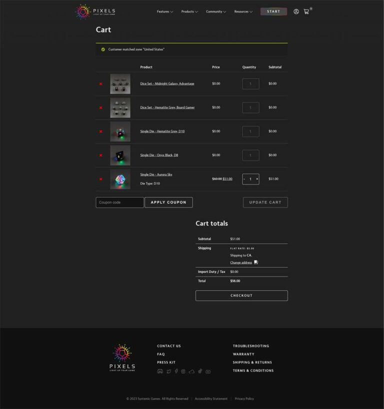 New Cart Page for Systemic Games