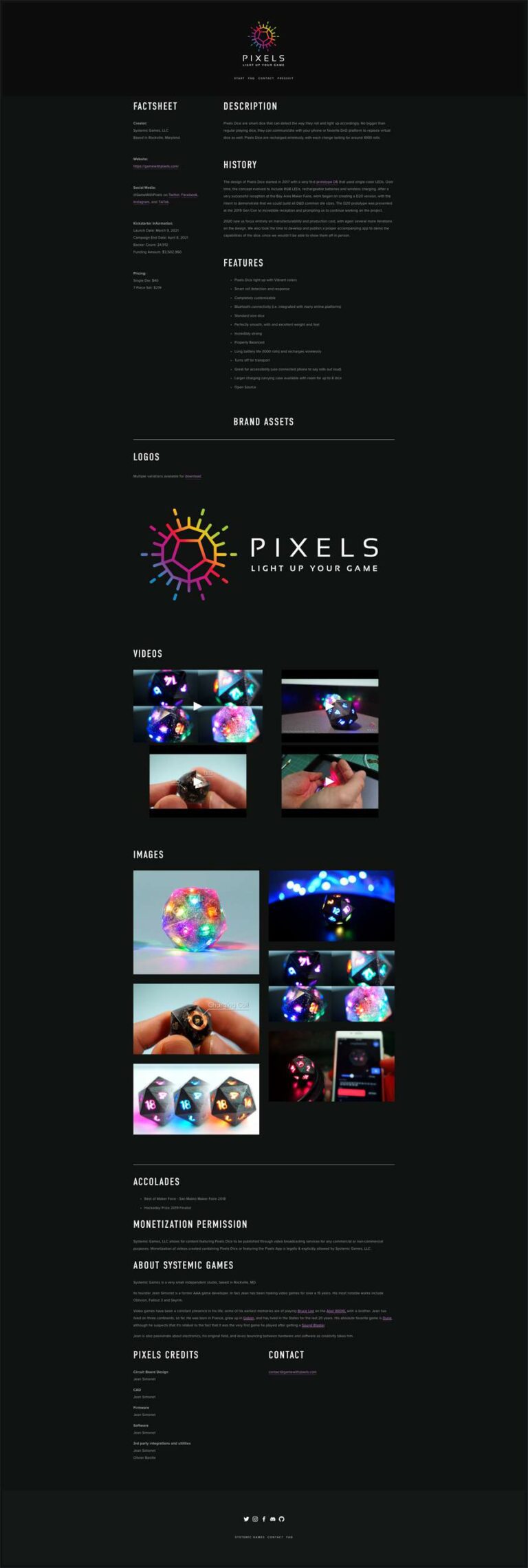 Old Presskit page for gaming brand Systemic Games