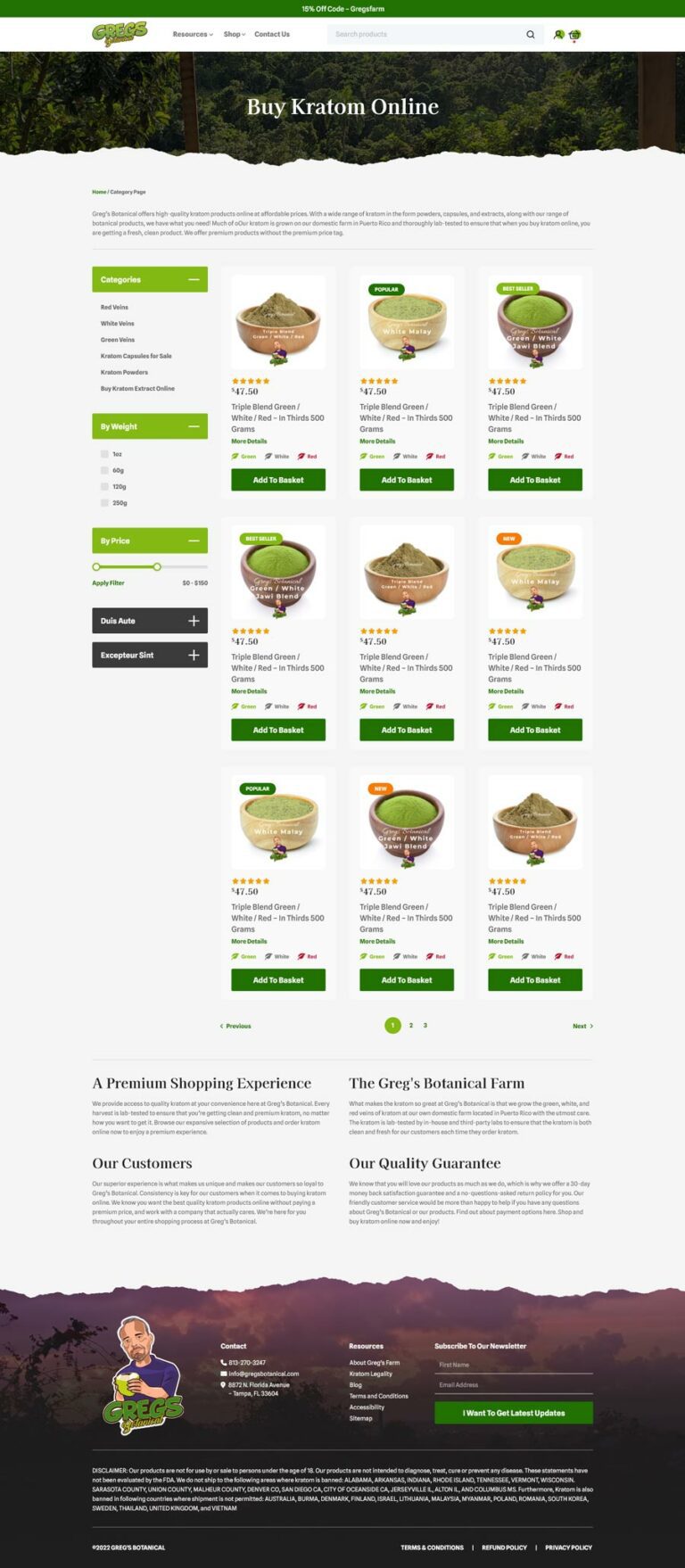 Greg’s Botanical Triple Blend Red, White, Green Kratom