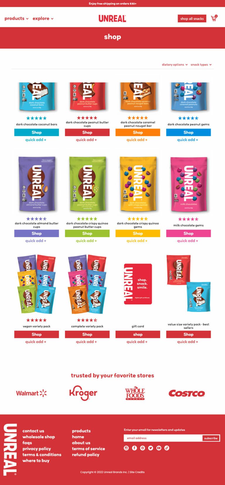 Unreal Brands' new category page